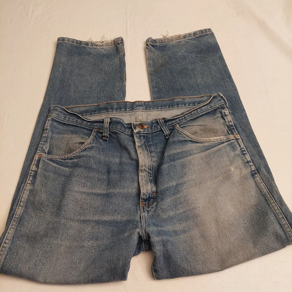 Rustler Medium Acid Wash Denim Mid Rise Straight Leg Jeans Workwear Size 36x30